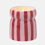 Cabana vela cerámica rayas rojas rosas