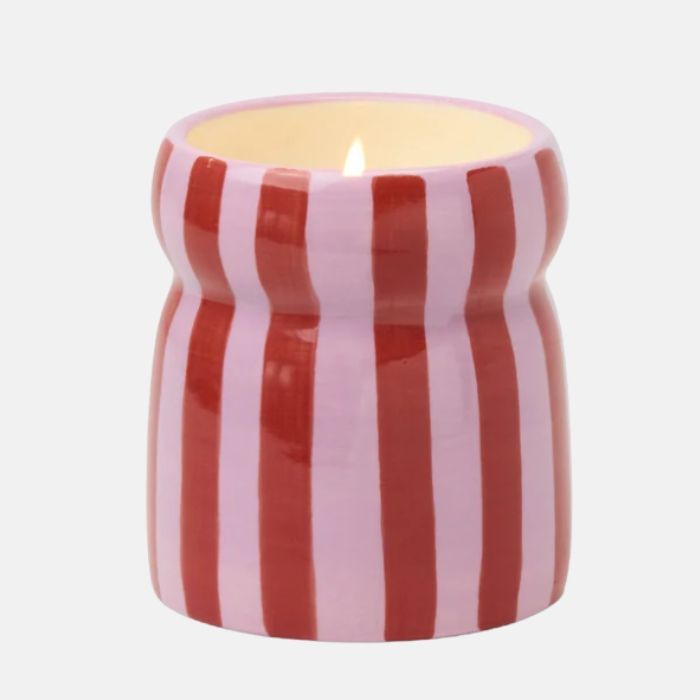 5 Cabana vela cerámica rayas rojas rosas - Imagen 1